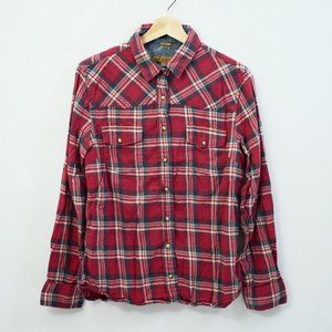 Jachs Girlfriend Bea Plaid Western Snap Button Up Shirt, Red, Women S